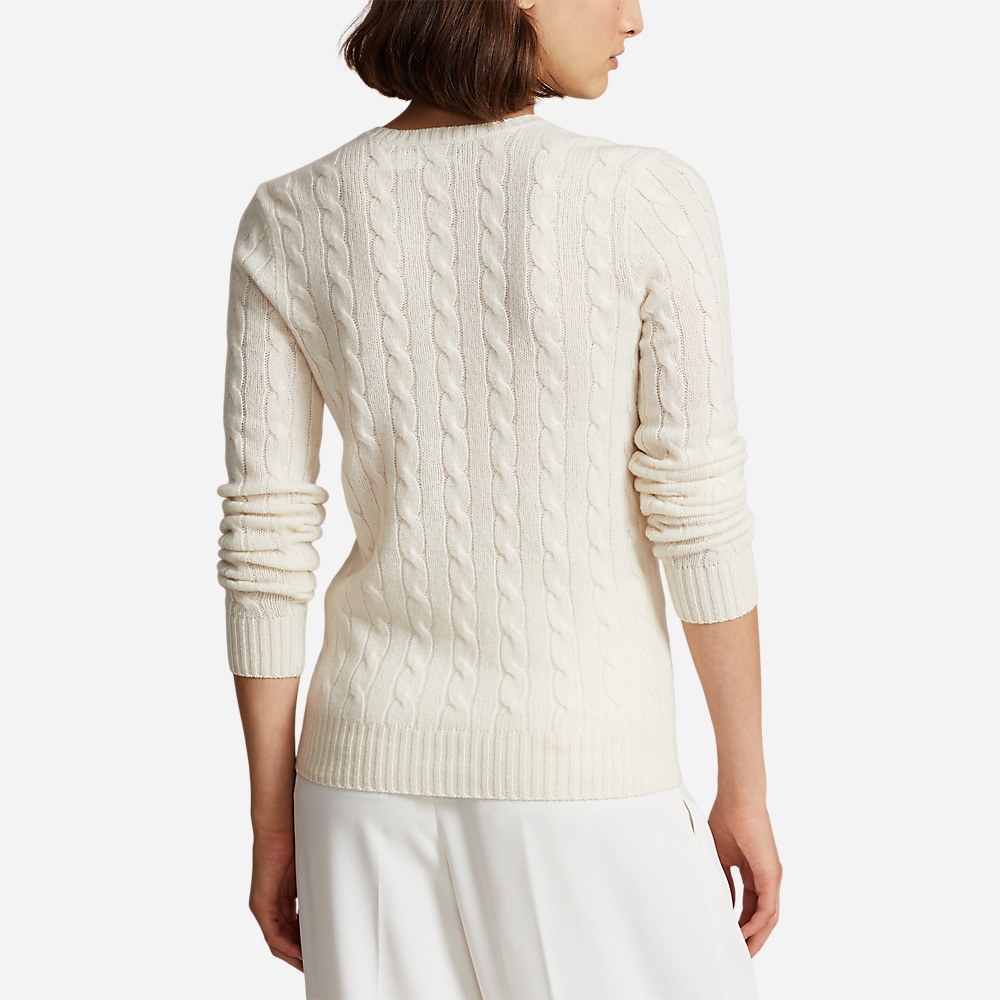 Cable-Knit Wool-Cashmere V-Neck Sweater - Cream