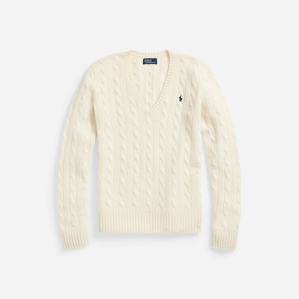 Cable-Knit Wool-Cashmere V-Neck Sweater - Cream