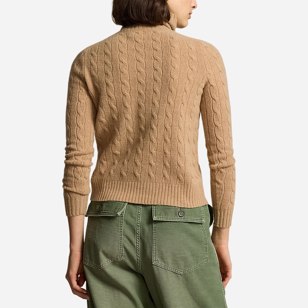 Wool-Cashmere Cable Turtleneck Sweater - Collection Camel Melange