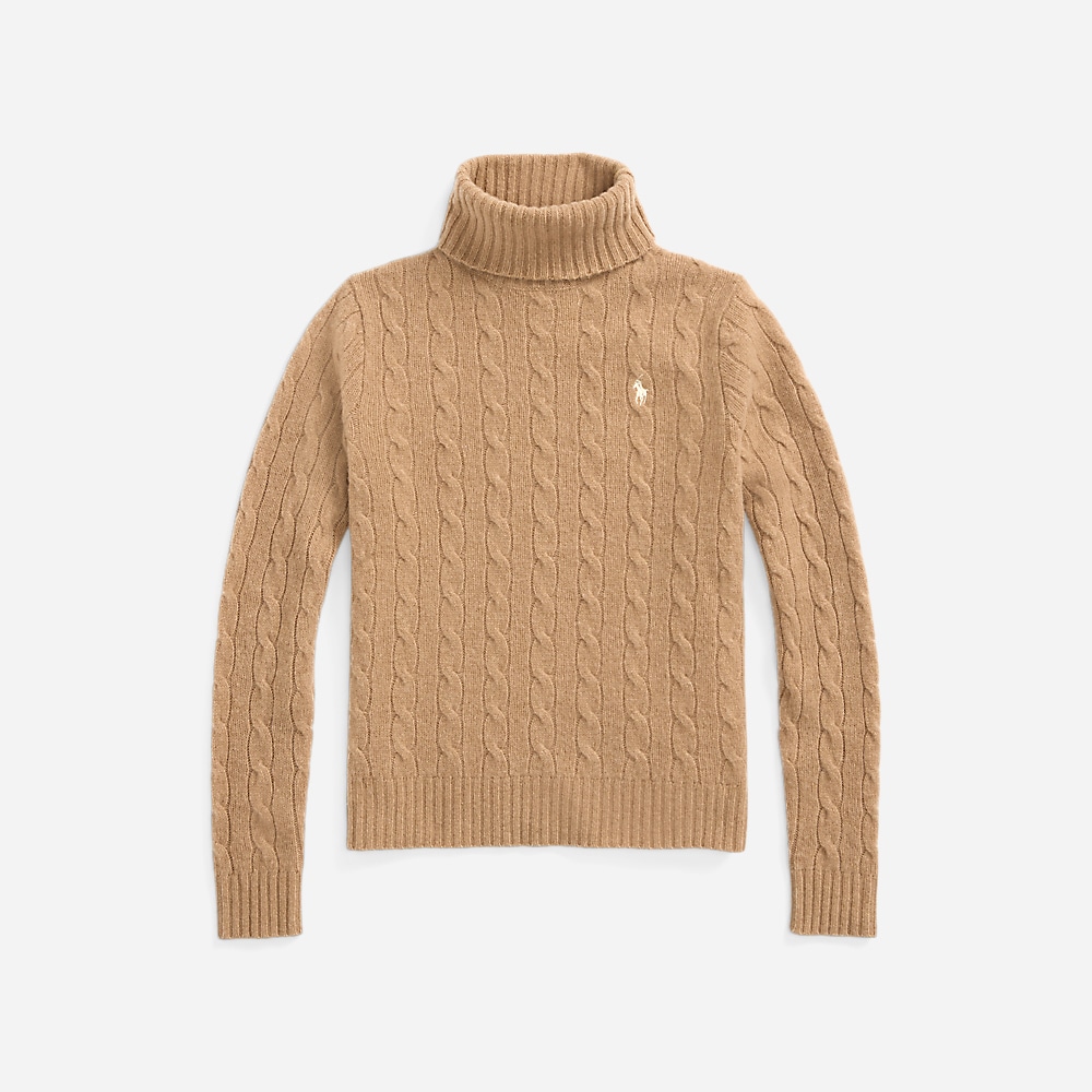 Wool-Cashmere Cable Turtleneck Sweater - Collection Camel Melange