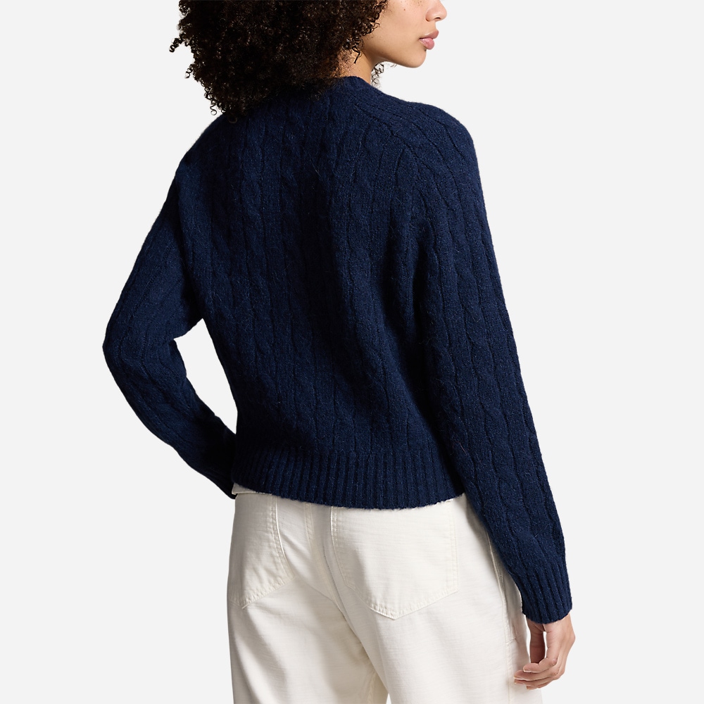 Cable-Knit Wool-Blend Crewneck Sweater - Navy