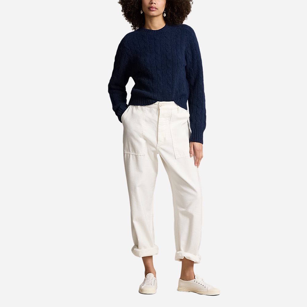 Cable-Knit Wool-Blend Crewneck Sweater - Navy