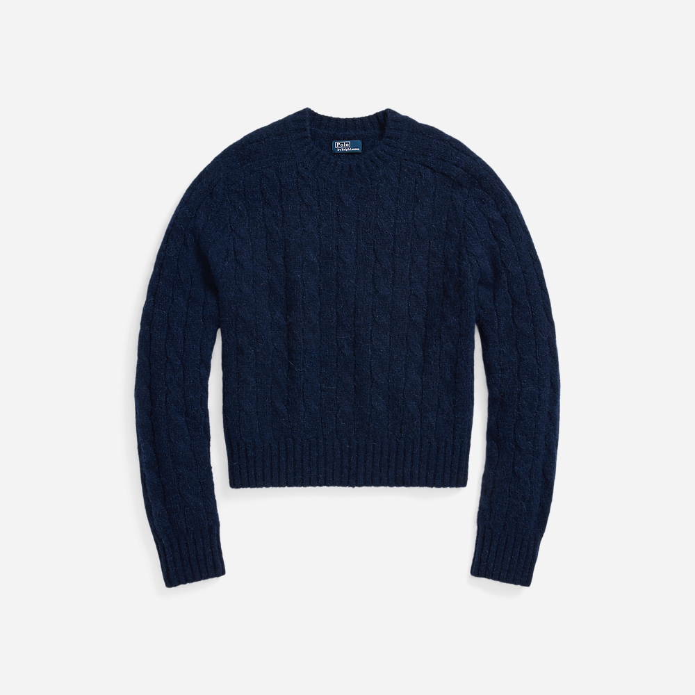 Cable-Knit Wool-Blend Crewneck Sweater - Navy