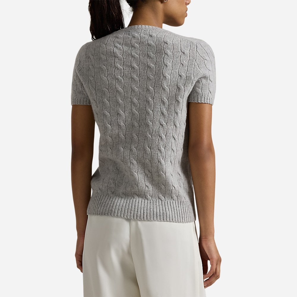 Cable-Knit Wool-Cashmere Short-Sleeve Sweater - Soft Grey Melange