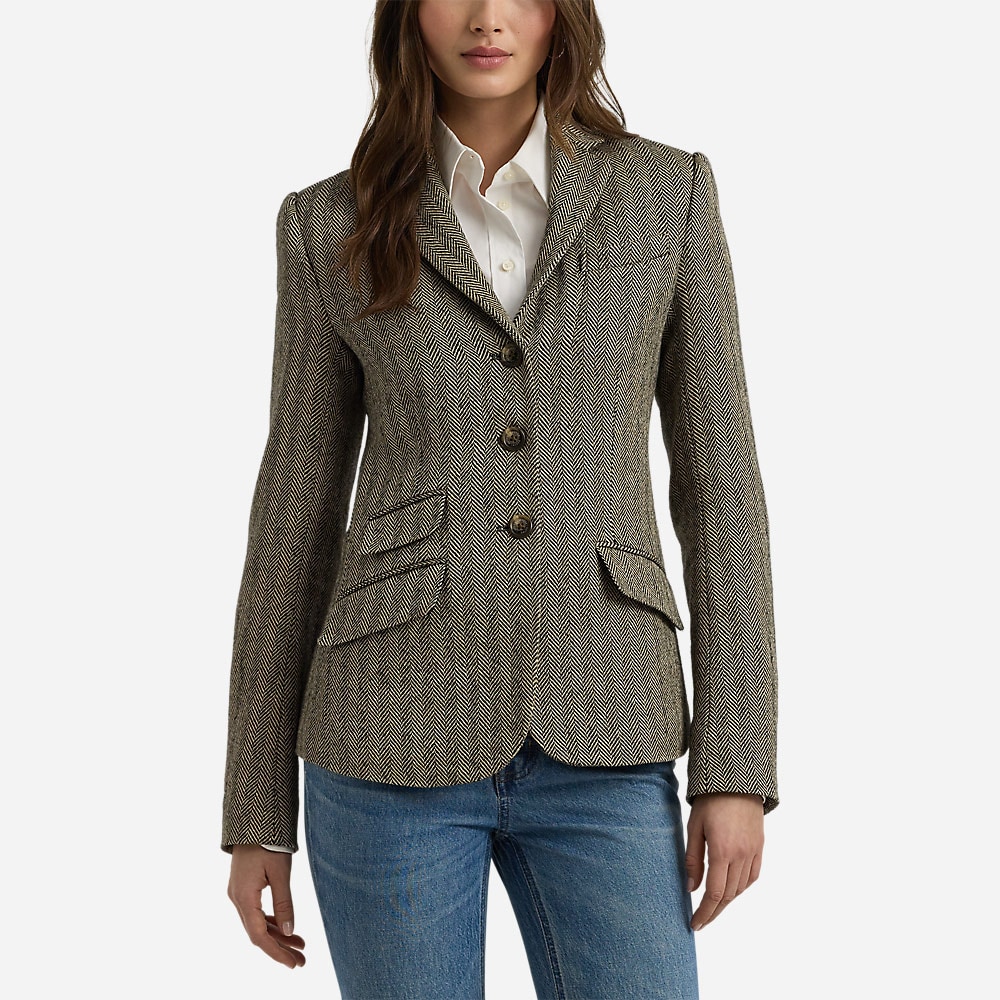 Herringbone Tweed Blazer - Black/Cream