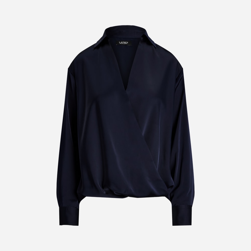 Satin Charmeuse Surplice Blouse - Lauren Navy