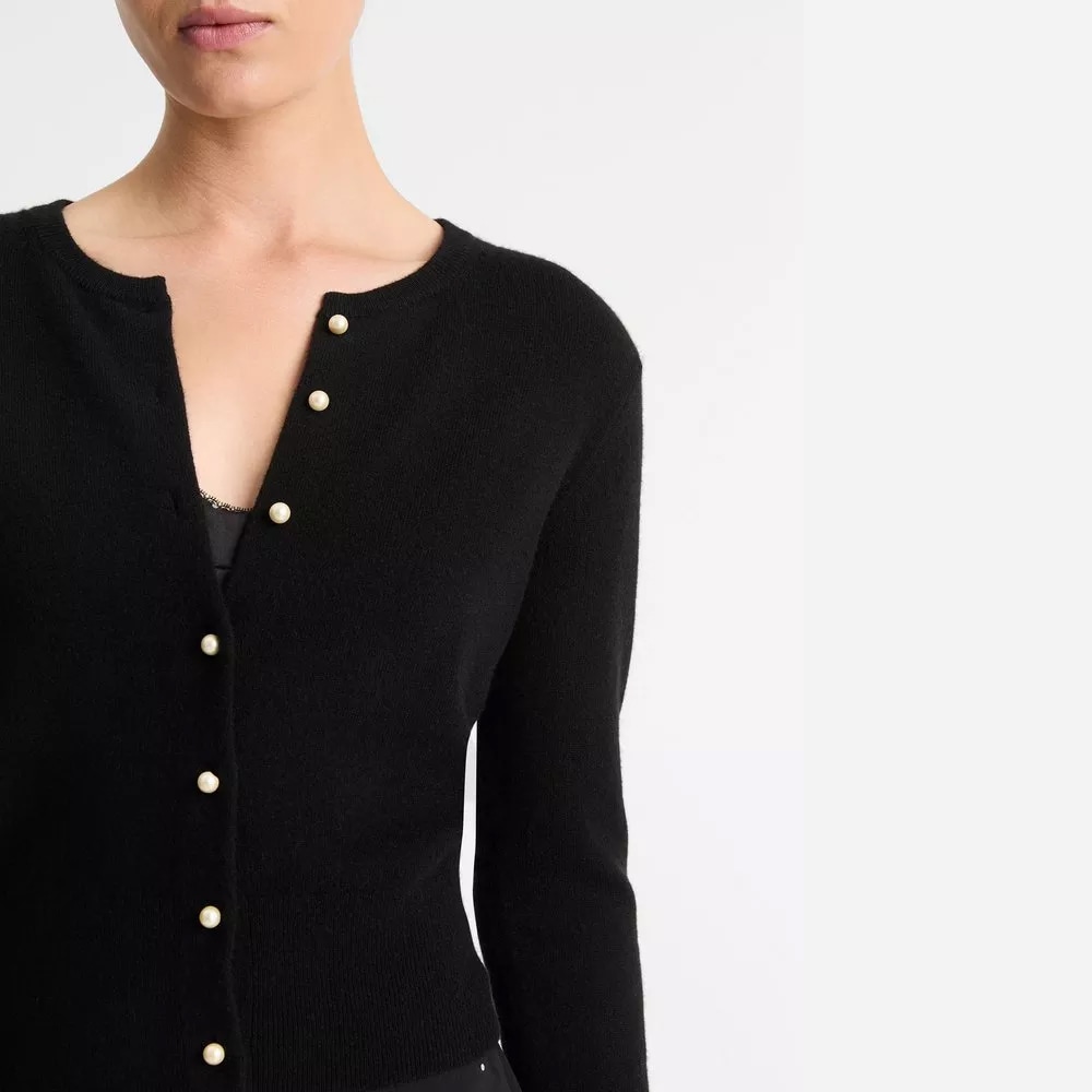 Pearl-Button Wool-Blend Cardigan - Black