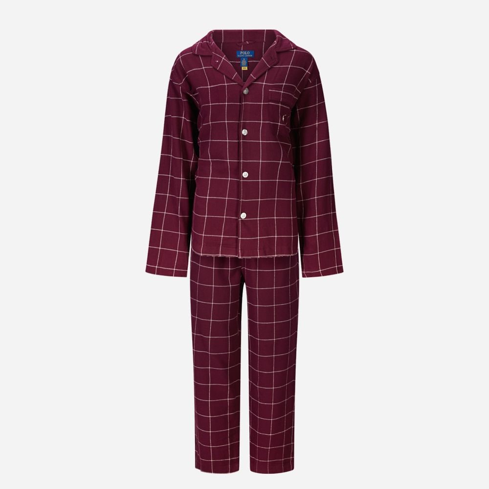 Plaid Flannel Pyjama Set - Damson Red Windowpane