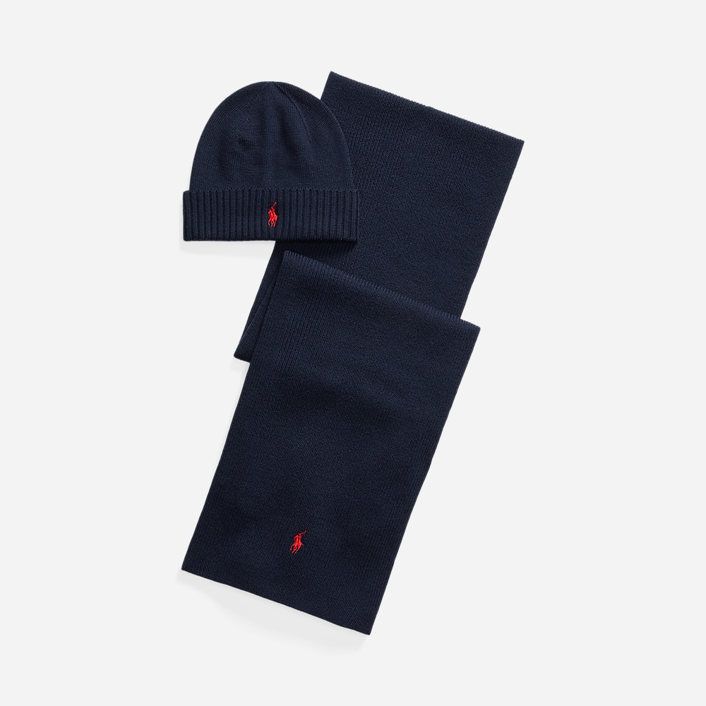 Merino Wool Beanie & Scarf Gift Set - Hunter Navy