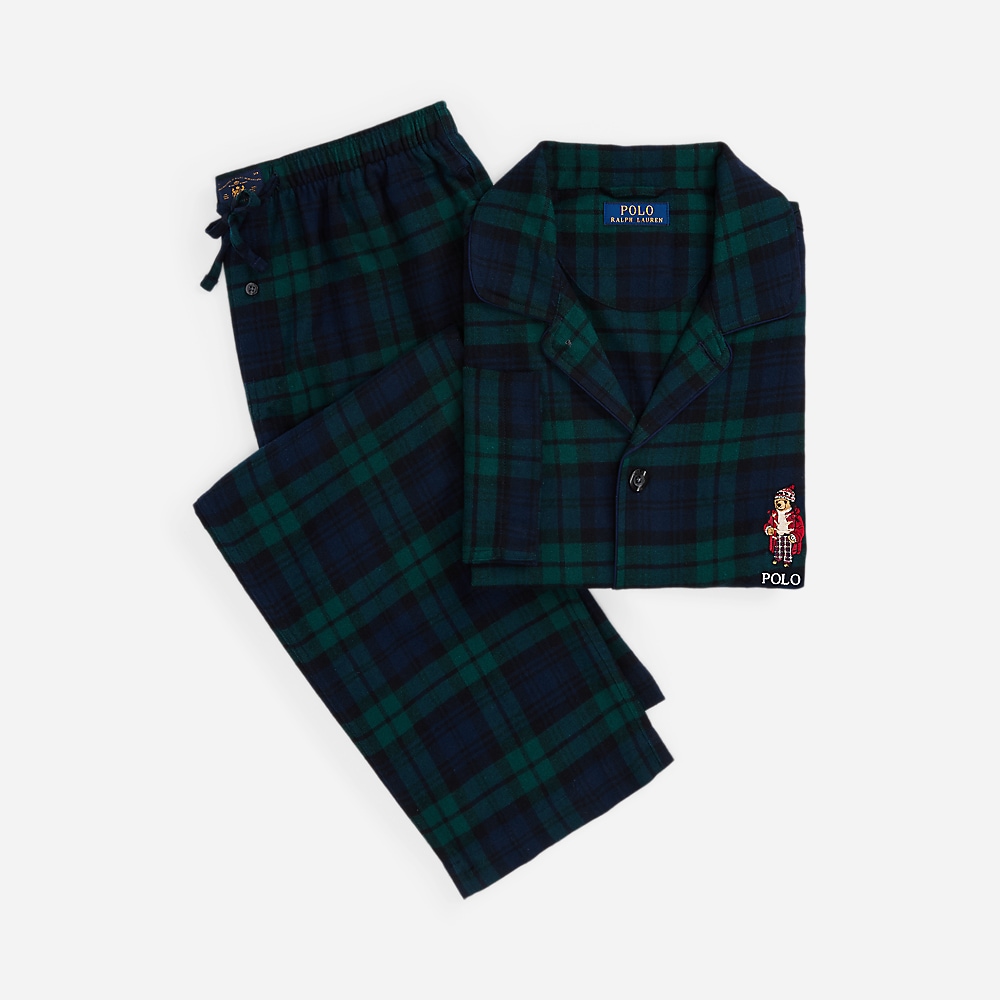 Polo Bear Plaid Flannel Pyjama Set - Blackwatch Holiday Bear