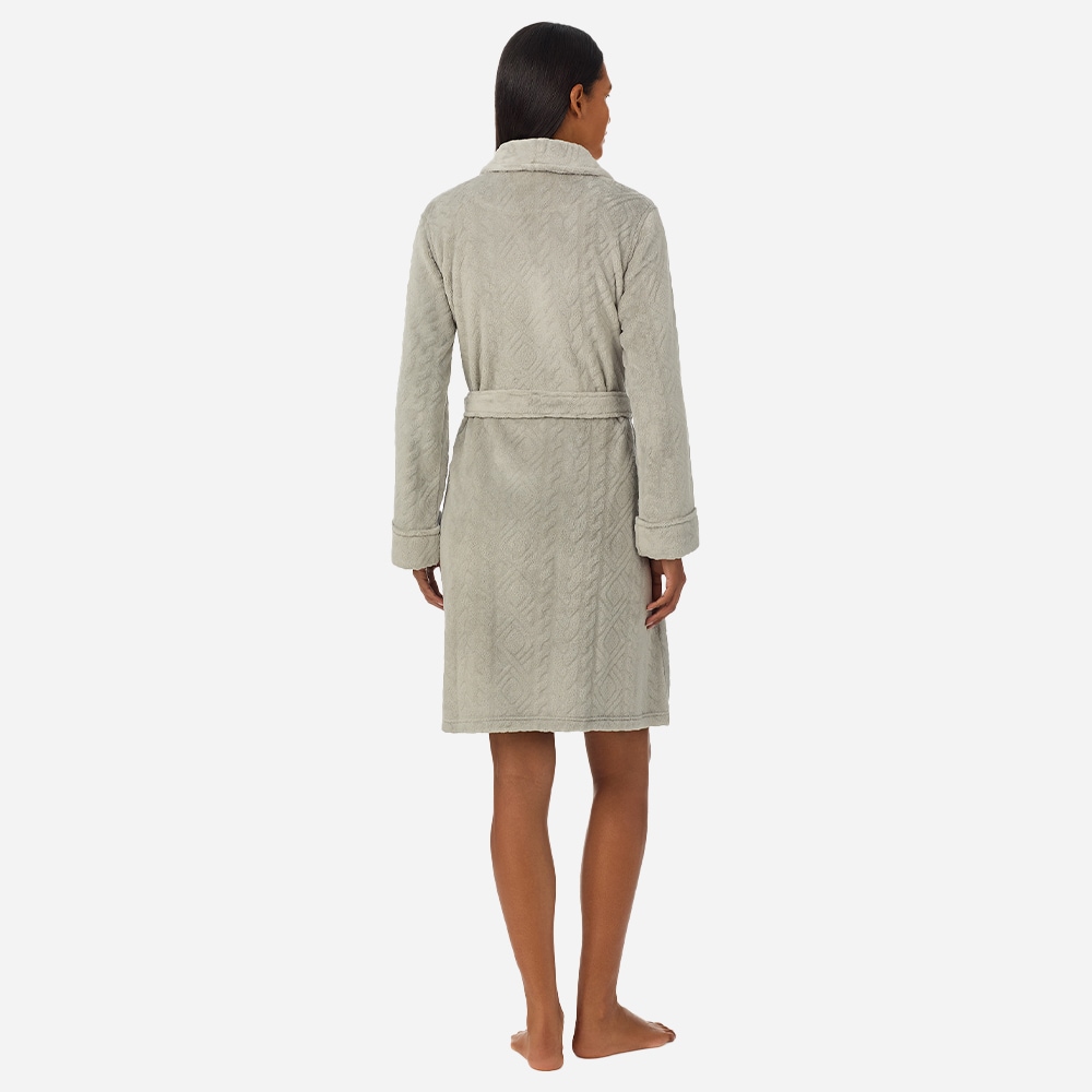 Aran-Clipped Shawl Collar Short Robe - Grey