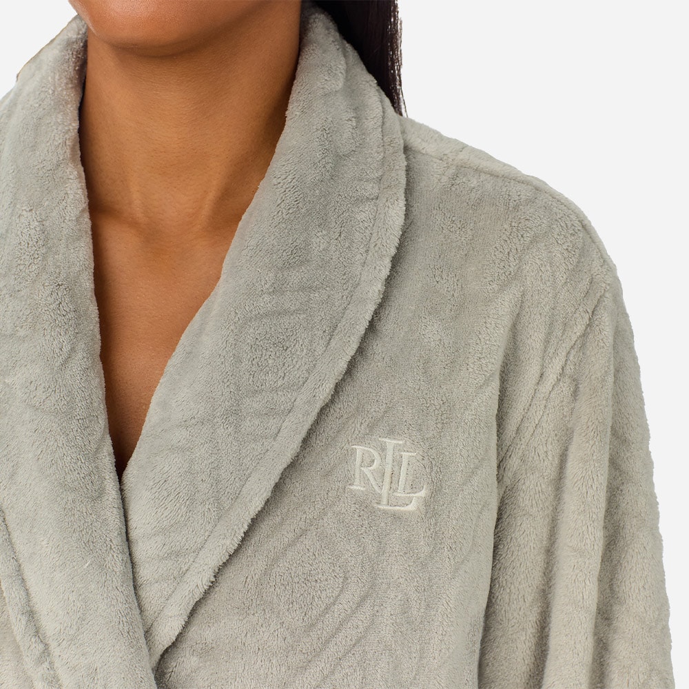 Aran-Clipped Shawl Collar Short Robe - Grey