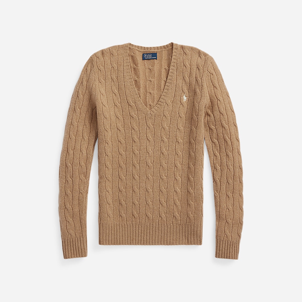 Cable-Knit Wool-Cashmere V-Neck Sweater - Collection Camel Melange