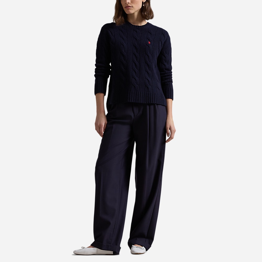 Classic Fit Cable Wool-Cashmere Sweater - Hunter Navy