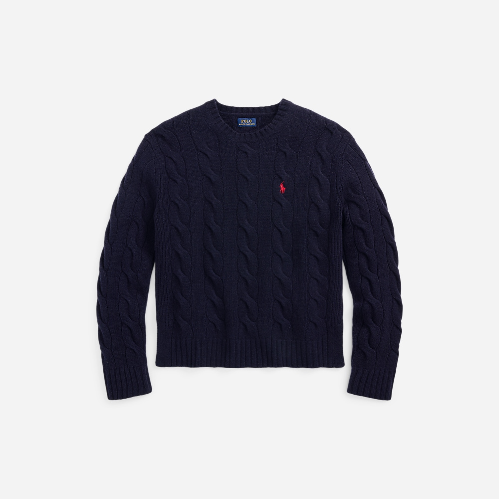 Classic Fit Cable Wool-Cashmere Sweater - Hunter Navy