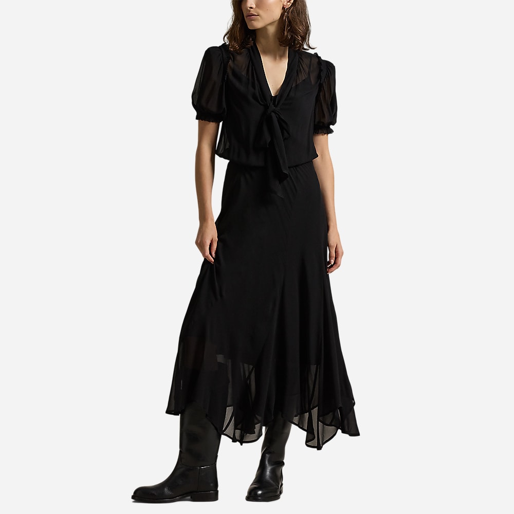 Georgette Tie-Neck Dress - Polo Black