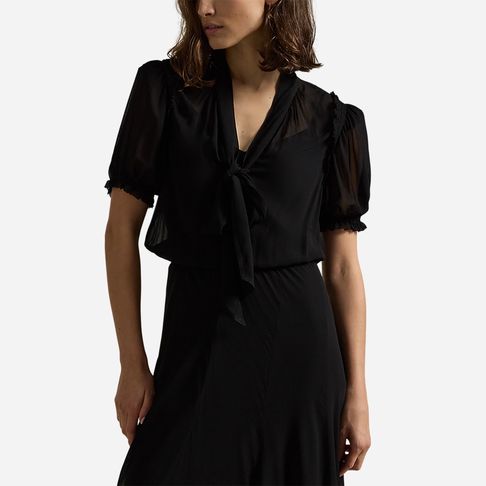 Georgette Tie-Neck Dress - Polo Black