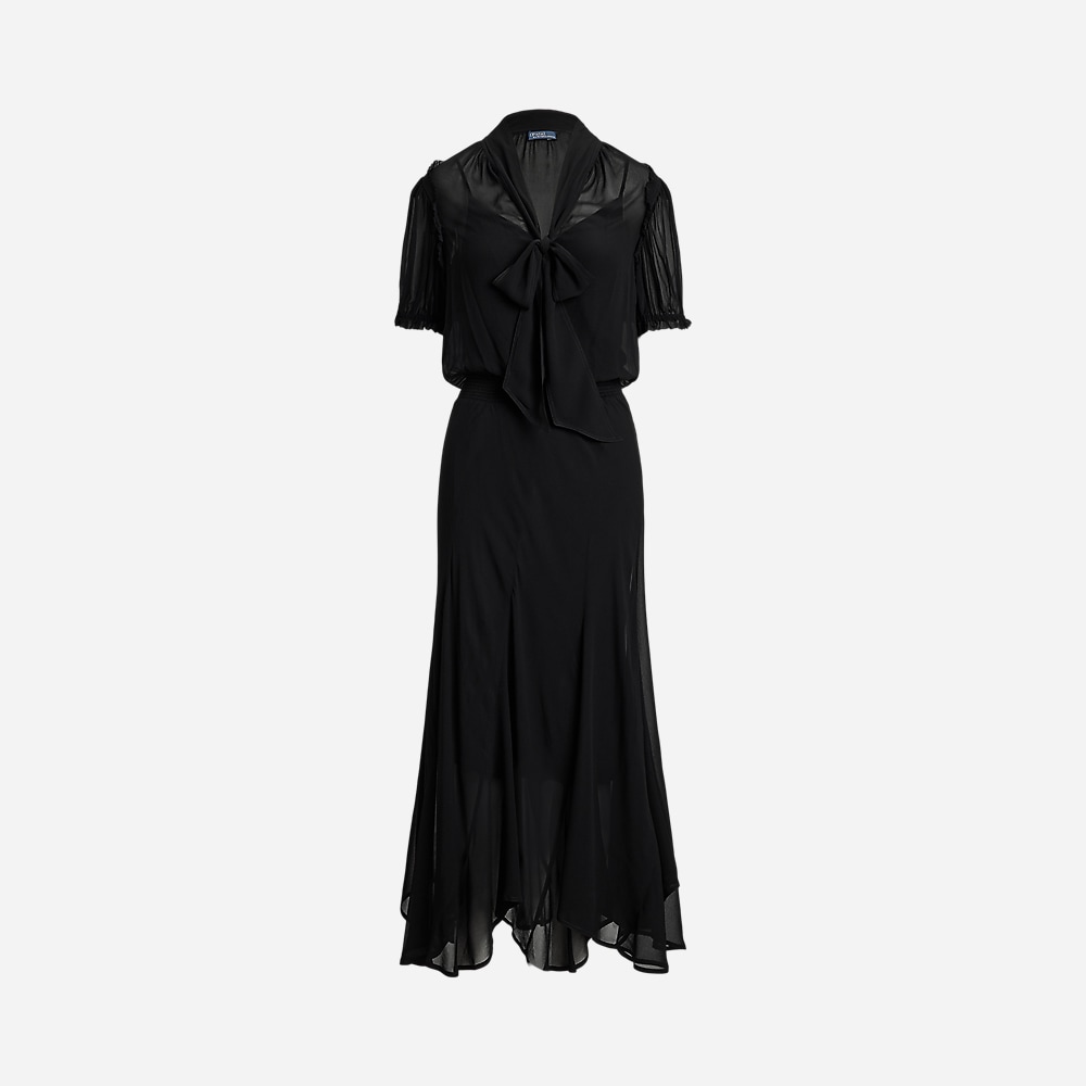 Georgette Tie-Neck Dress - Polo Black