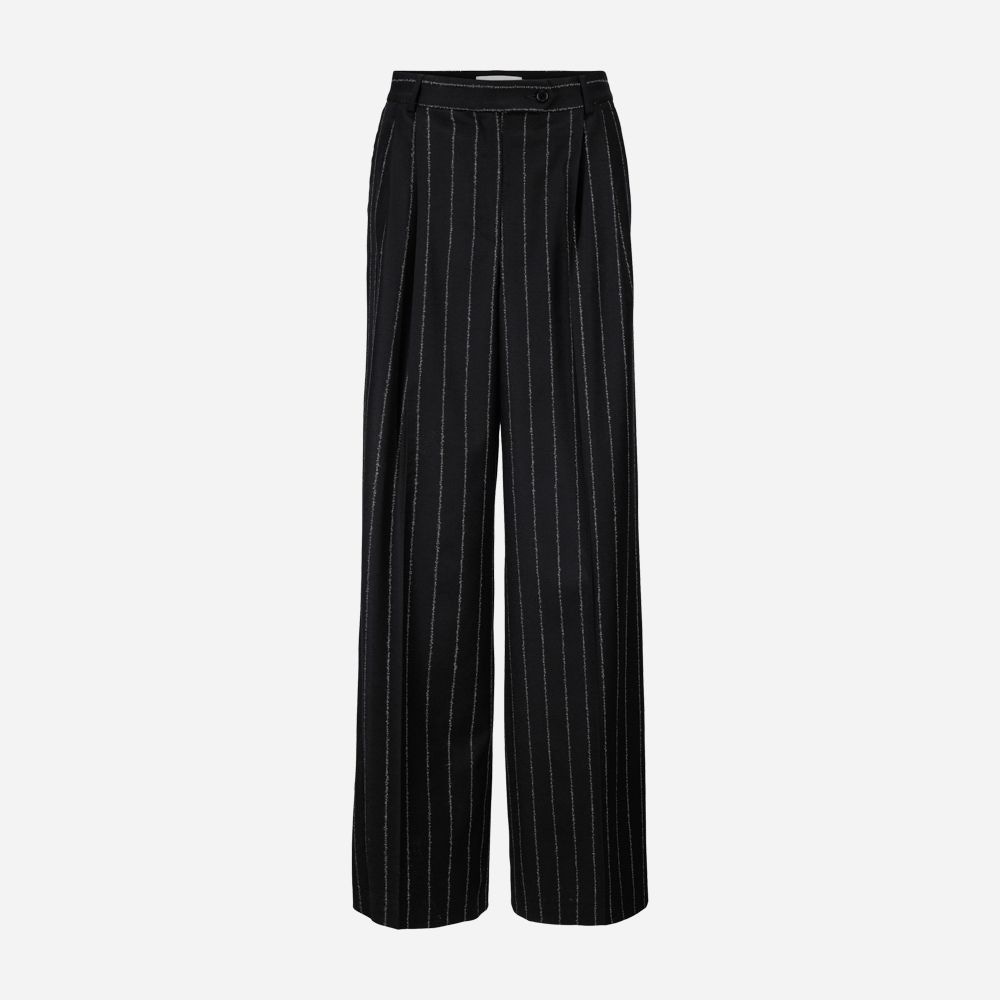 Gytta Wool Trousers - Black Pinstripe