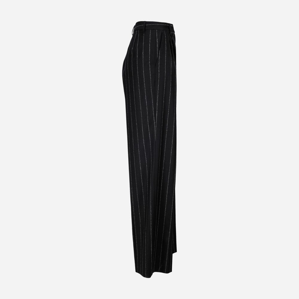 Gytta Wool Trousers - Black Pinstripe