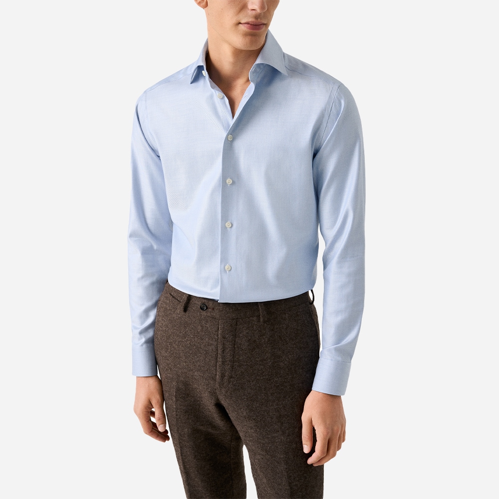 Mélange Solid Cotton Tencel Lyocell Shirt - Blue