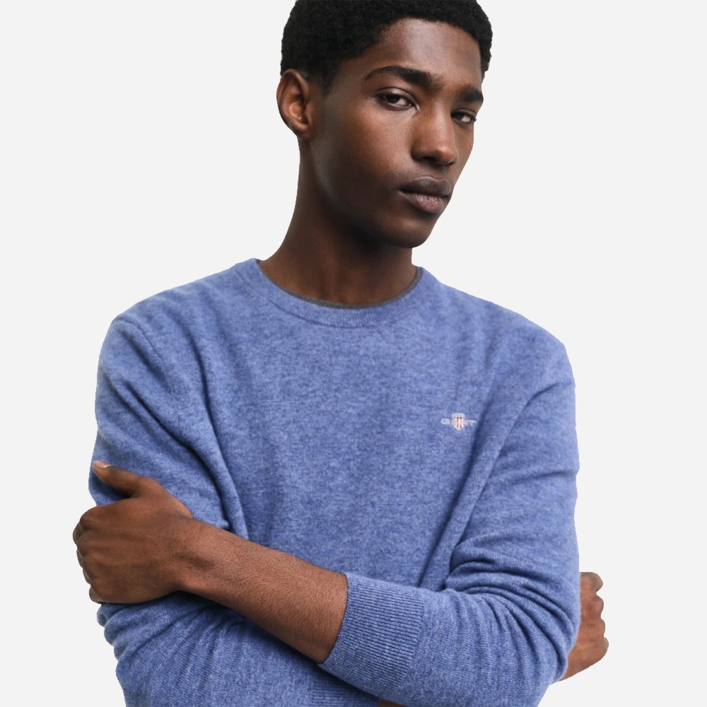 Extrafine Lambswool Crewneck - Stone Blue Melange