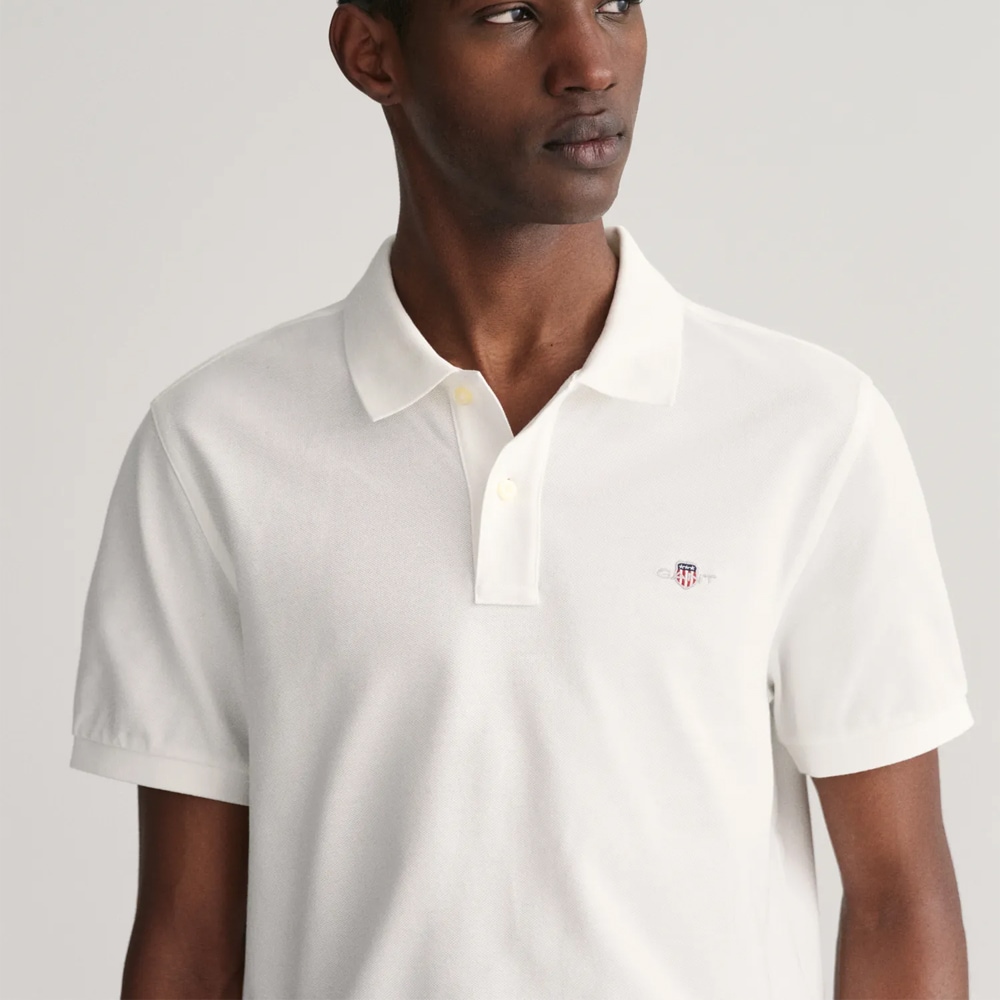 Regular Shield Polo Pique - White