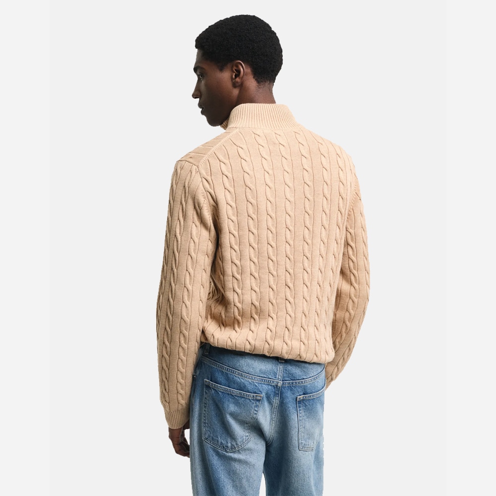 Cotton Cable Half Zip - Khaki Melange