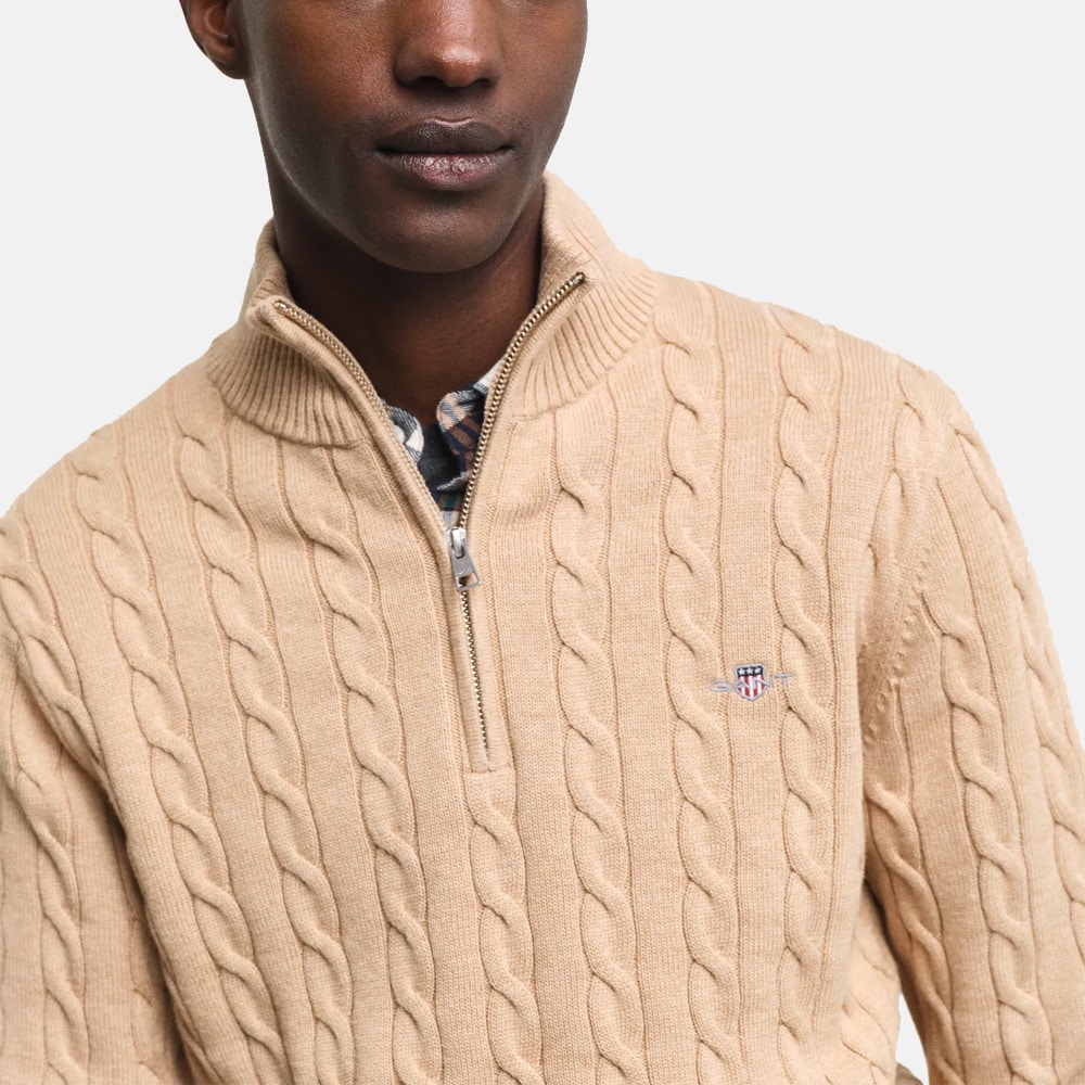 Cotton Cable Half Zip - Khaki Melange