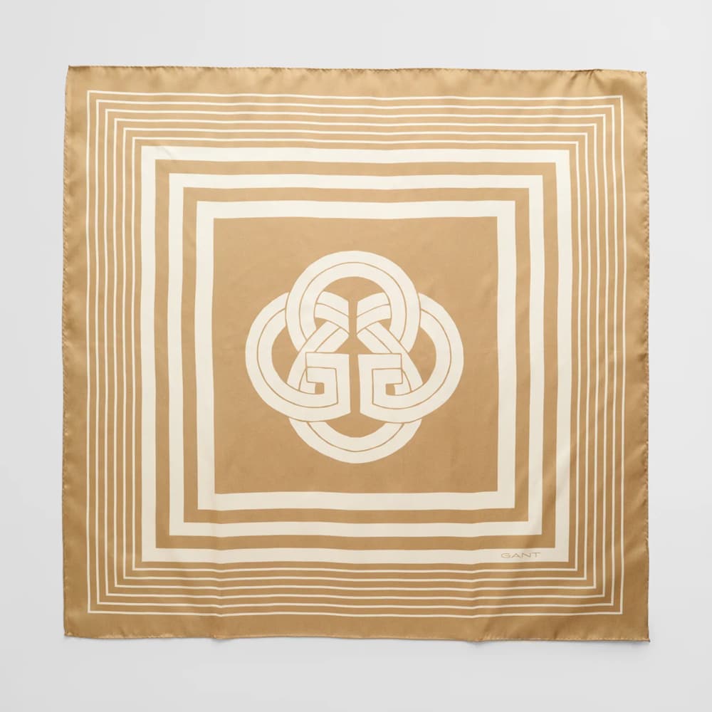 Monogram Border Silk Scarf - Caramel Beige