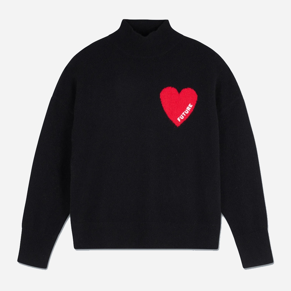 Heart Turtle Neck Sweater - Black