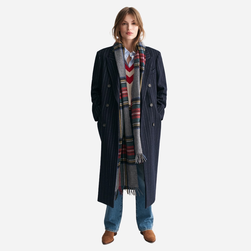 Pinstripe Wool Coat - Evening Blue