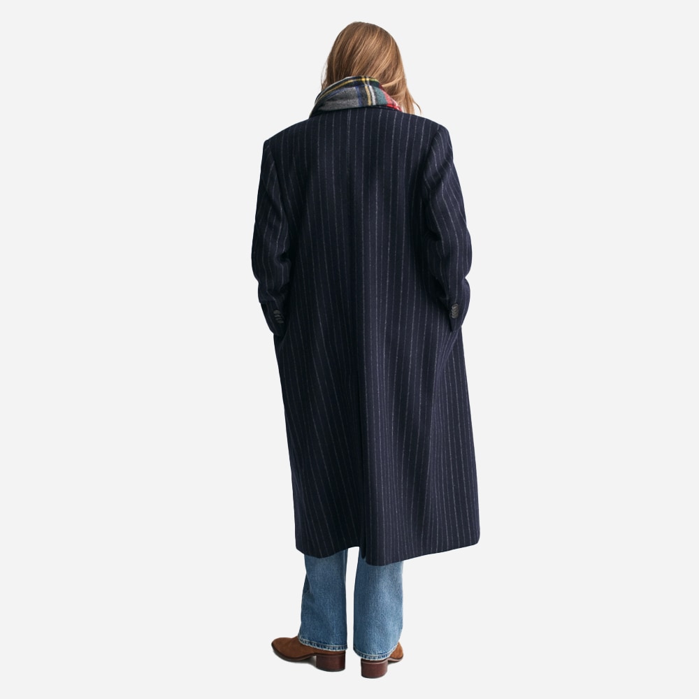 Pinstripe Wool Coat - Evening Blue