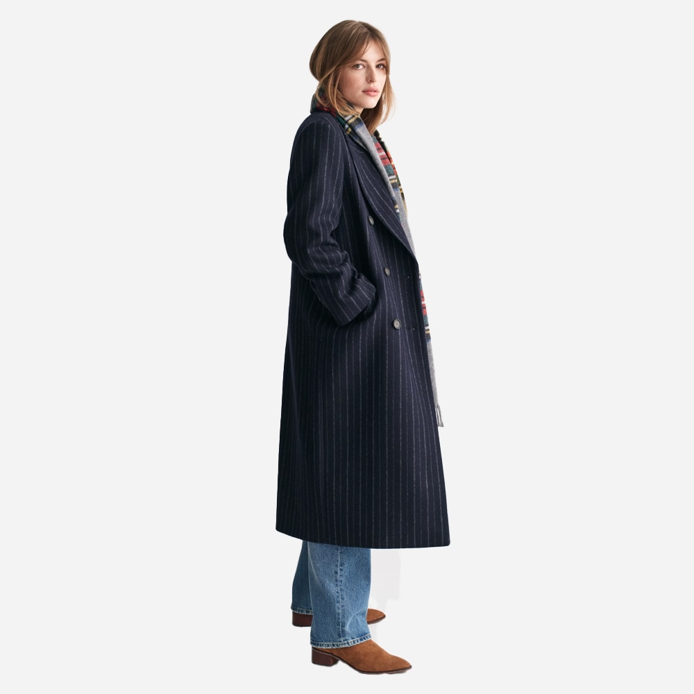 Pinstripe Wool Coat - Evening Blue