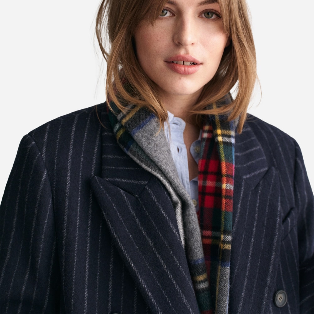 Pinstripe Wool Coat - Evening Blue