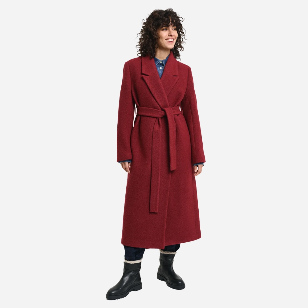 Textured Wrap Coat - Plumped Red