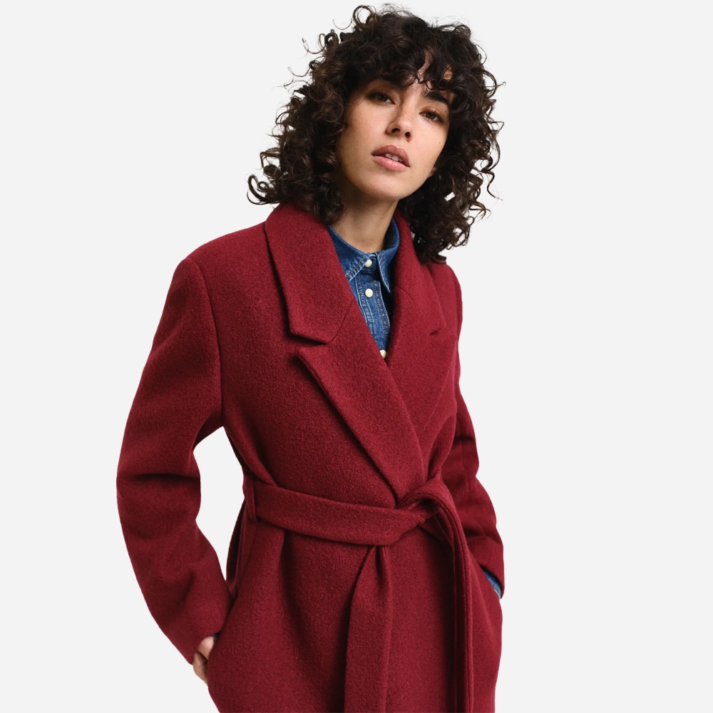 Textured Wrap Coat - Plumped Red