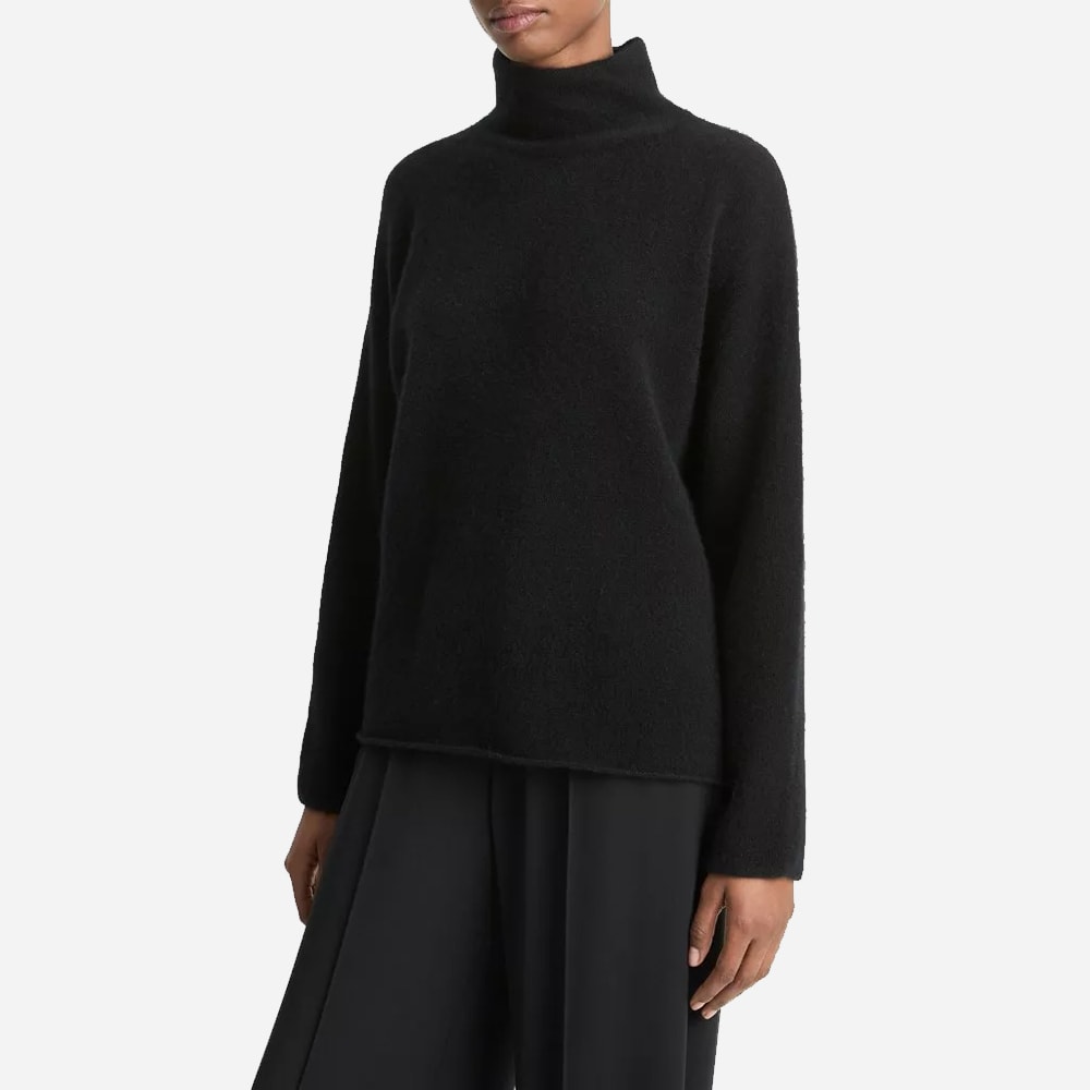 Cashmere Boxy Turtleneck Sweater - Black