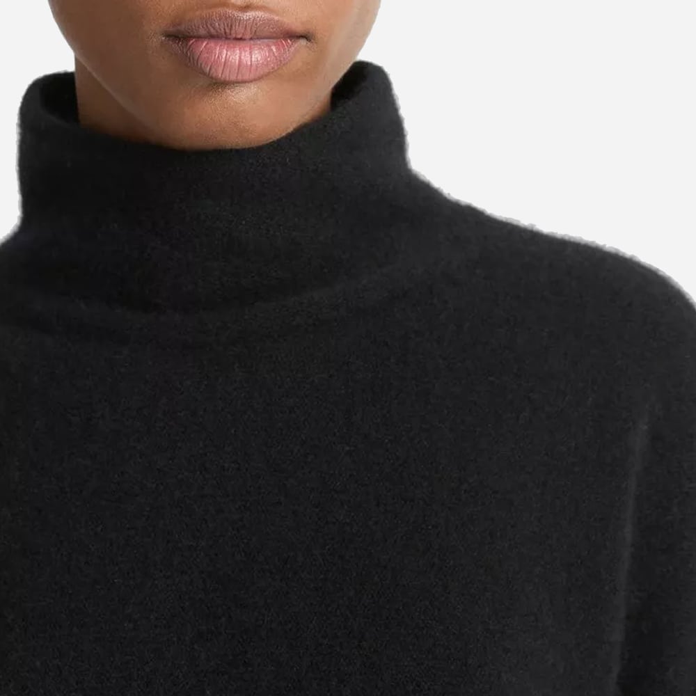 Cashmere Boxy Turtleneck Sweater - Black