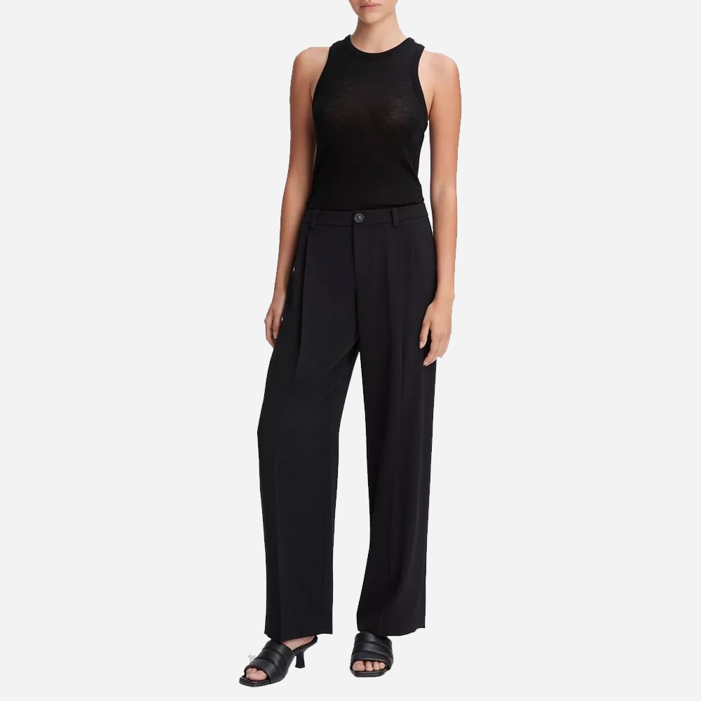 Drop-Waist Pleated Crepe Trouser - Black