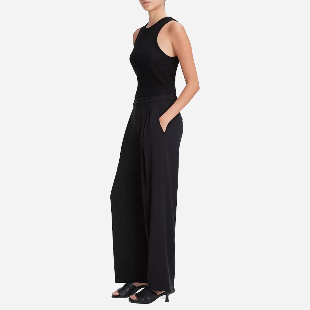 Drop-Waist Pleated Crepe Trouser - Black