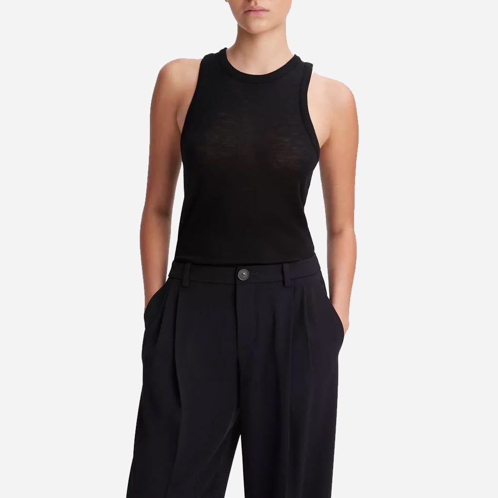 Drop-Waist Pleated Crepe Trouser - Black