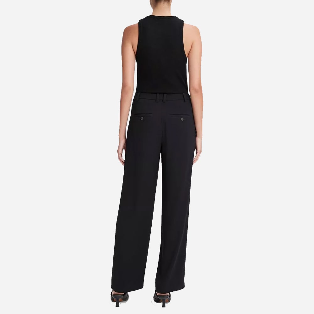 Drop-Waist Pleated Crepe Trouser - Black