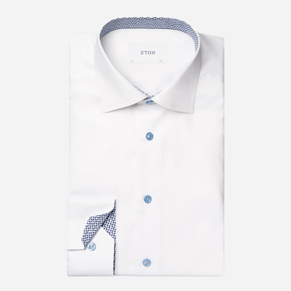 Slim Signature Twill Shirt Contrast - White-Geometric Effect