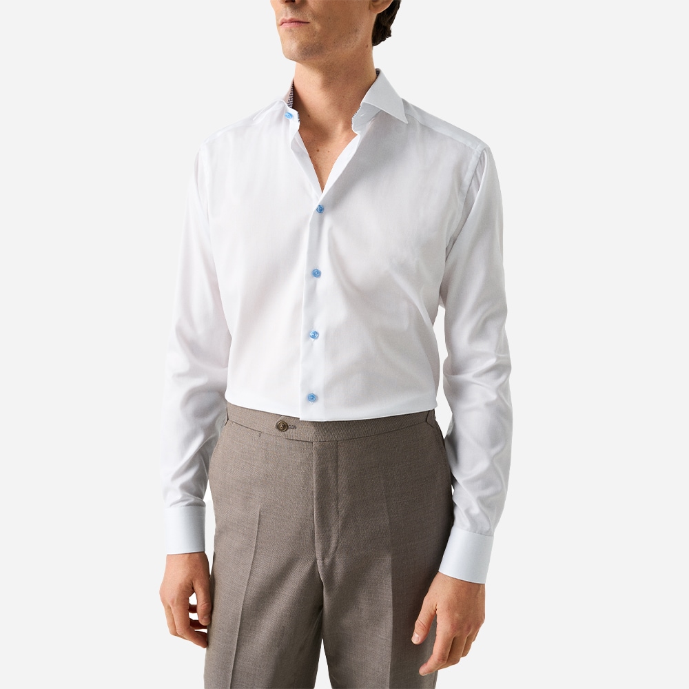 Slim Signature Twill Shirt Contrast - White-Geometric Effect