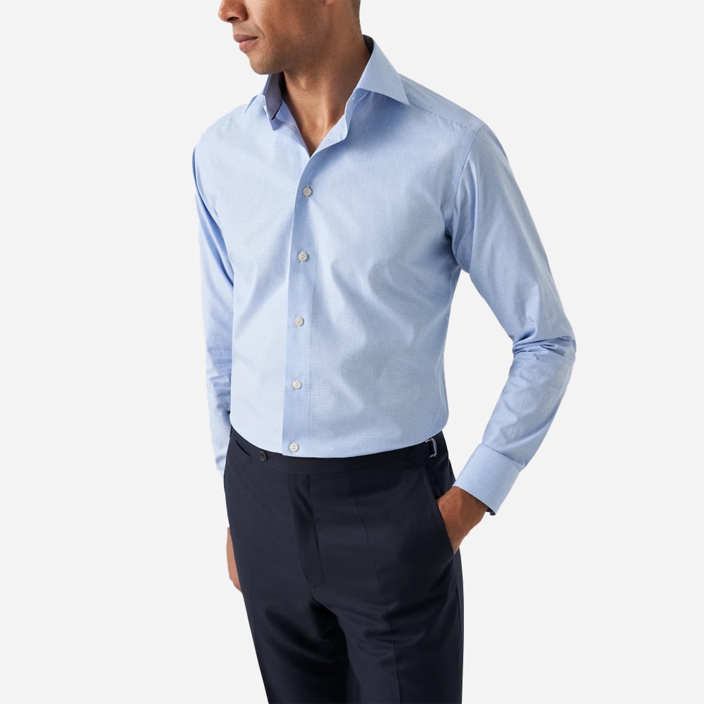 Contemporary Signature Twill Shirt- Ligth Blue Fine Check