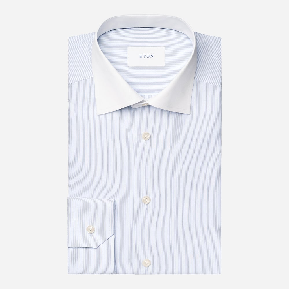 Slim White Collar Twill Shirt - Ligth Blue Striped