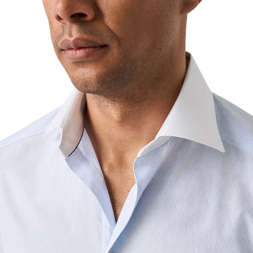 Slim White Collar Twill Shirt - Ligth Blue Striped