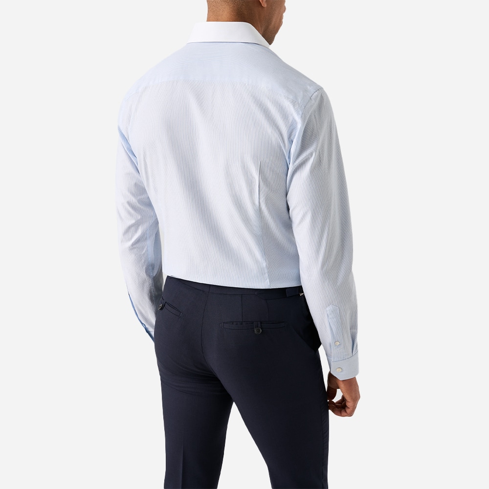 Slim White Collar Twill Shirt - Ligth Blue Striped