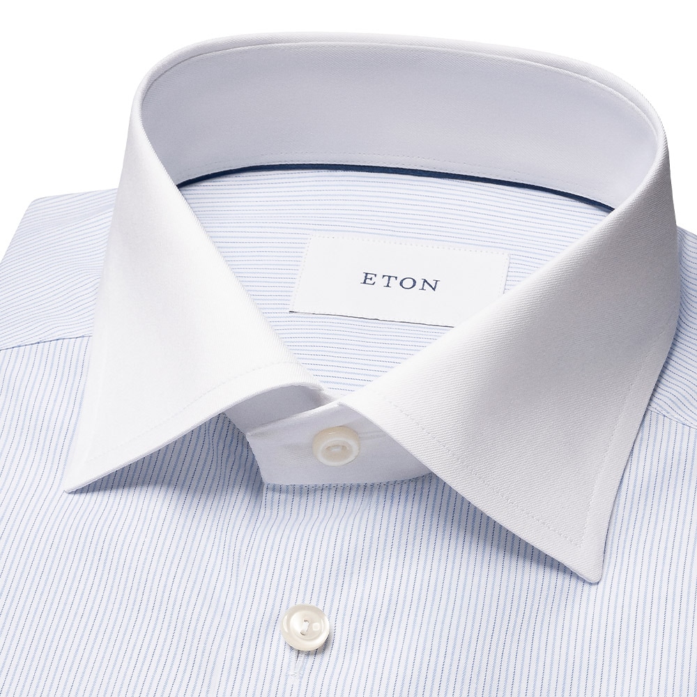 Slim White Collar Twill Shirt - Ligth Blue Striped